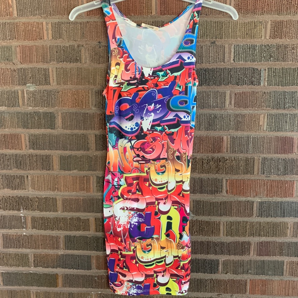 Multicolor Graffiti-Print Tank Dress - Vibrant Street Style